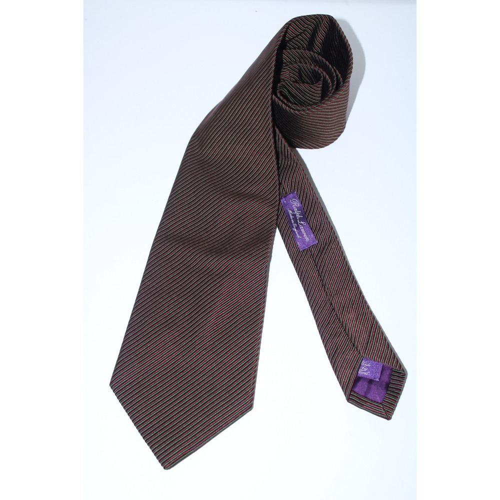 Ralph Lauren Purple Label Men's Wide Green Red Formal Striped Hand Made Tie